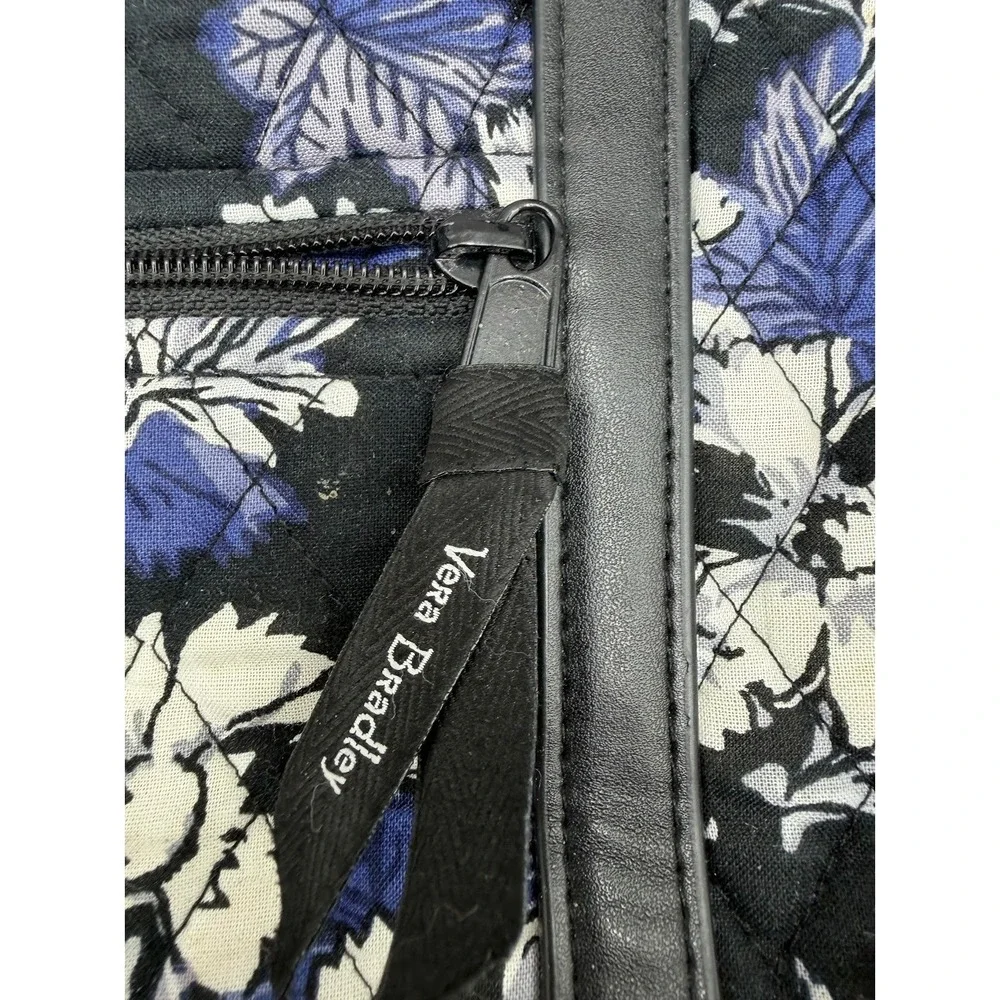 Vera Bradley Quilted Floral Tote Bag Black Blue White Flowers
